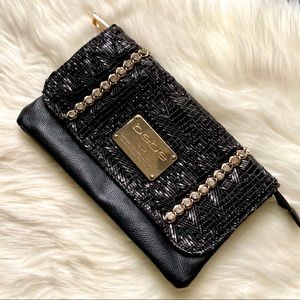 Bebe Leather Beaded Clutch